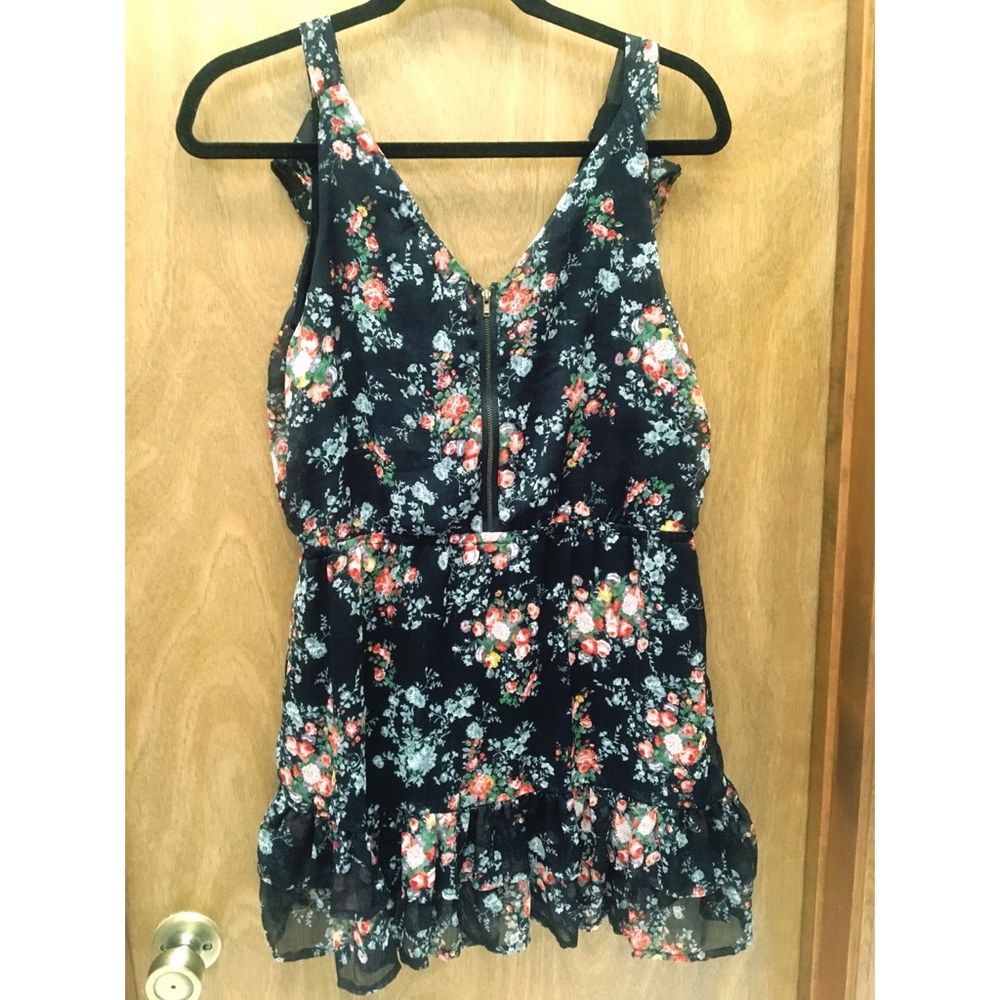 Ruffled black and flowered dress